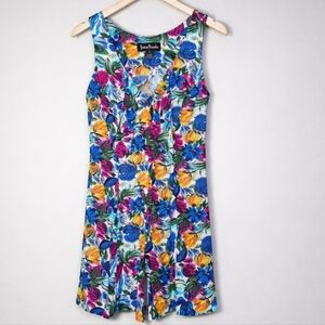 Jennie Brooke Vintage 90s Floral Sleeveless Tie-Front Romper Painterly Print